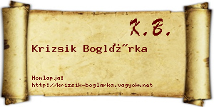 Krizsik Boglárka névjegykártya